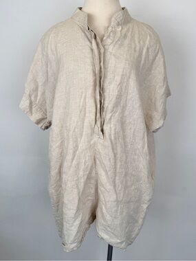 Avy & Co 100% Linen Beige Romper Women's One Size / Oversized Relaxed Fit